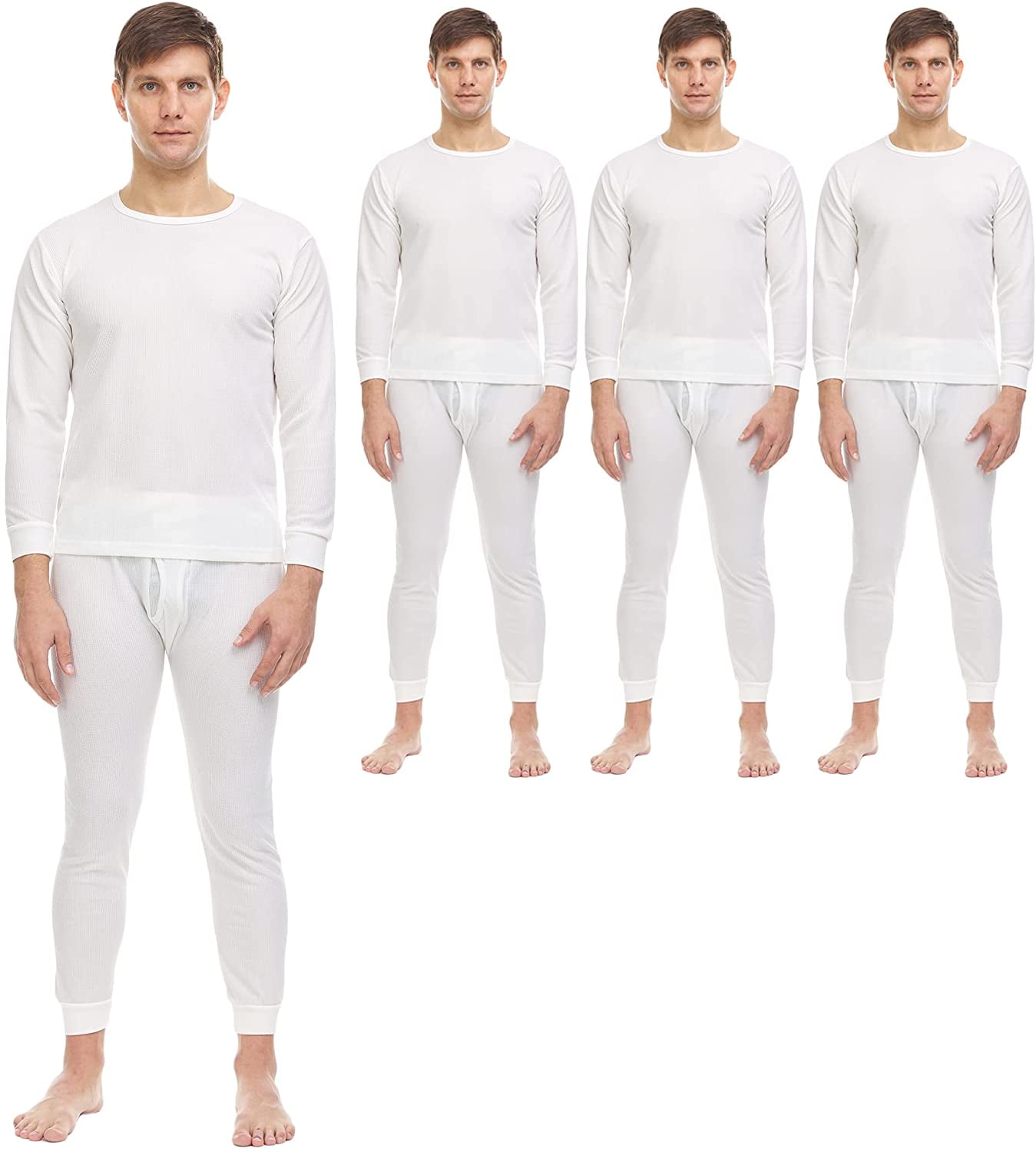 Mens White 2 Pack Cotton Blend Thermal Underwear Long Sleeve