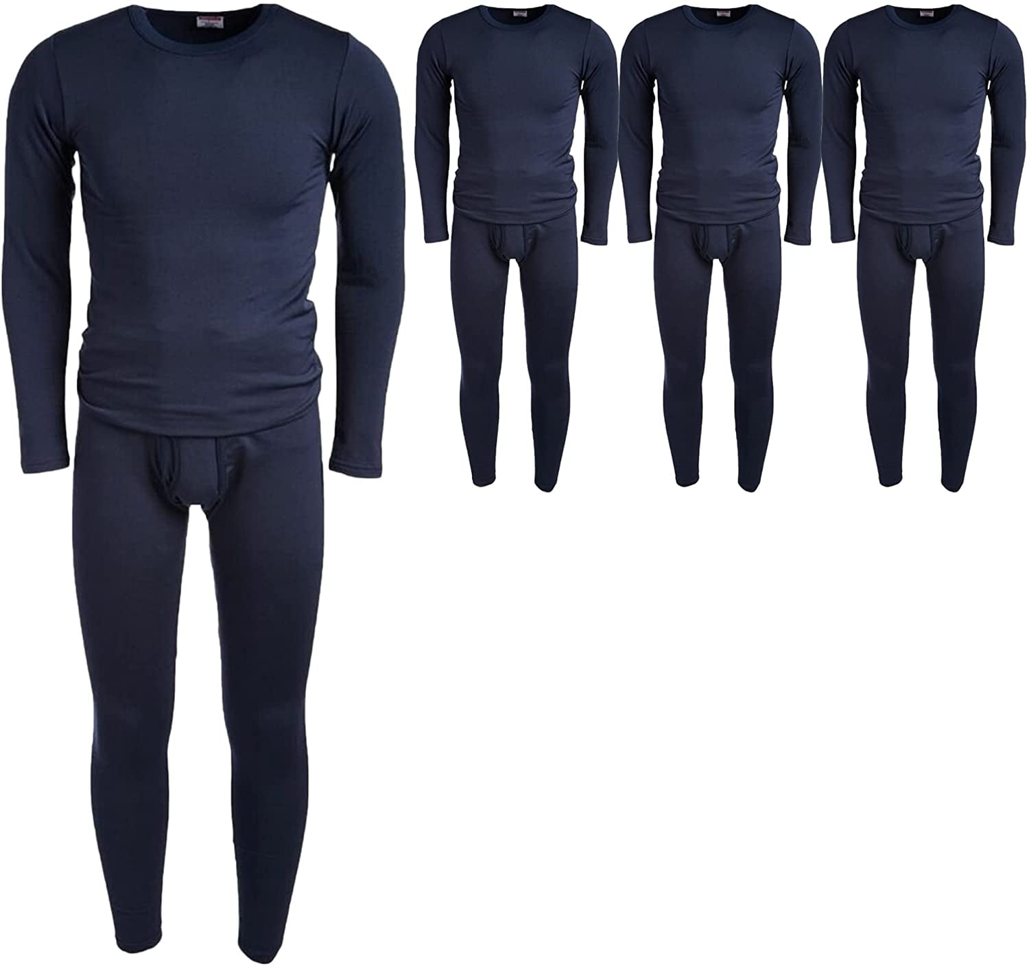 BILLIONHATS 3 Pack of 2pc Thermal Sets for Men Base Layer Long Johns Underwear Top Bottom Cotton Solid Colors X Large Navy Blue