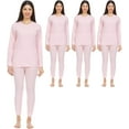thumbnail image 1 of 3 Pack of 2pc Thermal Sets for Women, Base Layer Long Johns Underwear, Top & Bottom, Cotton, Solid Colors (Small, Pink), 1 of 6