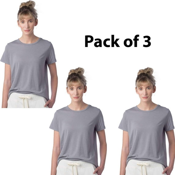 3 Pack of Alternative - Earthleisure Women's Modal Triblend Tee|Color: Nickel, 4.4 oz, 40/35/25 TENCEL Modal/Cotton/Recycled polyester