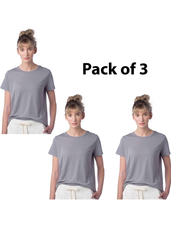 3 Pack of Alternative - Earthleisure Women's Modal Triblend Tee|Color: Nickel, 4.4 oz, 40/35/25 TENCEL Modal/Cotton/Recycled polyester