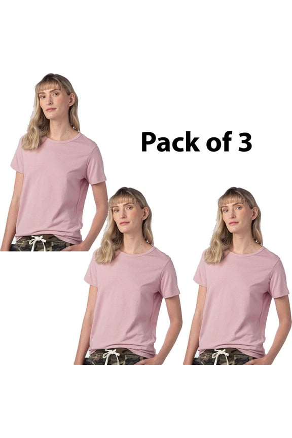 3 Pack of Alternative - Earthleisure Women's Modal Triblend Tee|Color: Rose Quartz, 4.4 oz, 40/35/25 TENCEL Modal/Cotton/Recycled polyester