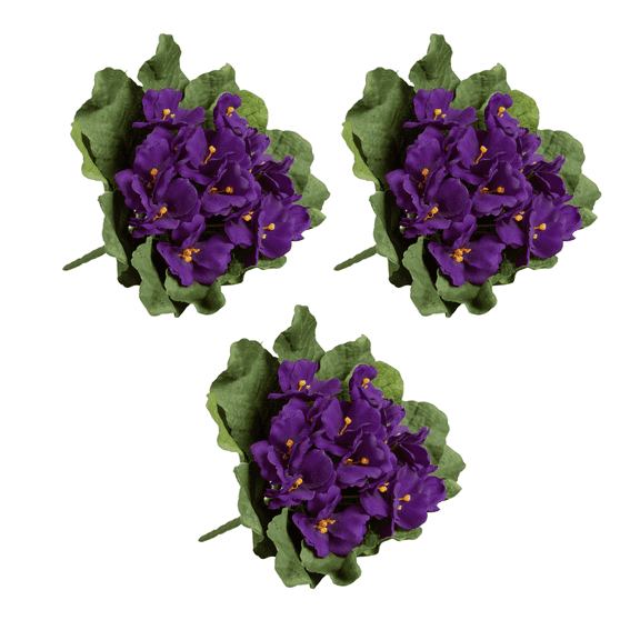 Factory Direct Craft Purple Artificial African Violet Bushes, Set of 3, 6.5 Inch Faux Flower Bushes