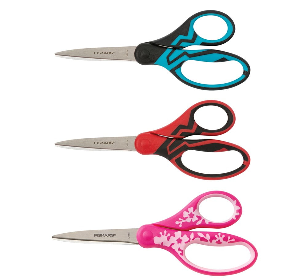 3 Pack of Fiskars Softgrip Student Scissors 7 Inch (Assorted Colors