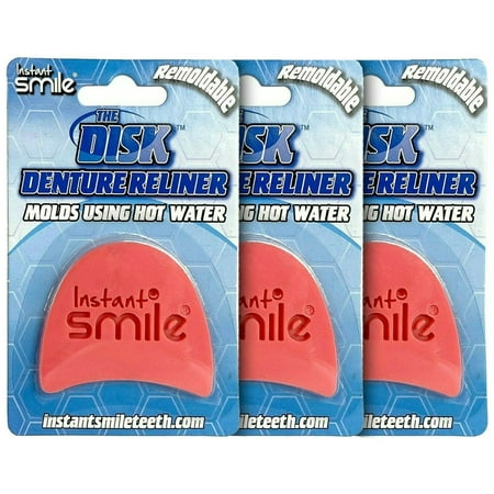3 Pack of Instant Smile The Disk Denture Reliner Remoldable, Easy to Mold