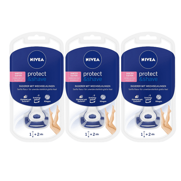 3 Pack of NIVEA Protect & Shave Razor with Replacement Blades, NEW