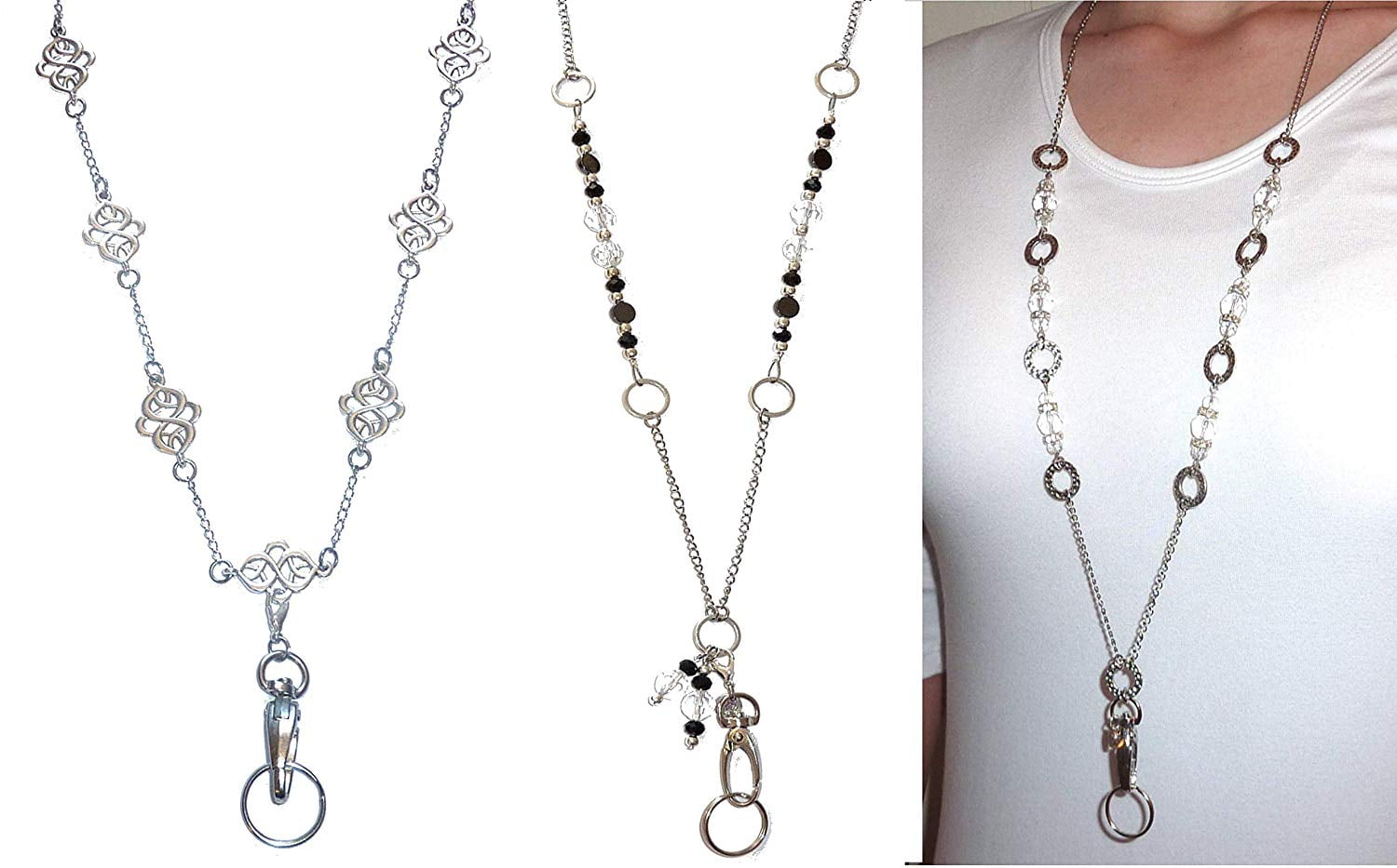 3 Pack of Our Most Popular Women's Chain Lanyard ID Badge Holders Magnetic Clasp