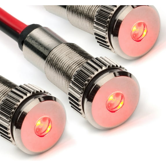 3 Pack of PLUG-N-PLAY Instrument Cluster LED Indicator Light Dash Bulbs (Silver Bezel, Red LED)