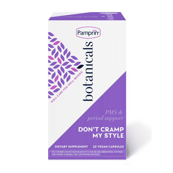 3 Pack of Pamprin Botanicals Supplement for PMS & Period Support, with Ashwagandha, Magnesium, Turmeric, Vitamin B6, Chasteberry, 22 count