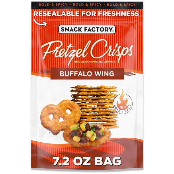 Snack Factory Buffalo Wing Pretzel Crisps, Non-GMO, 7.2 OZ Resealable Bag ( Pack of 3 )