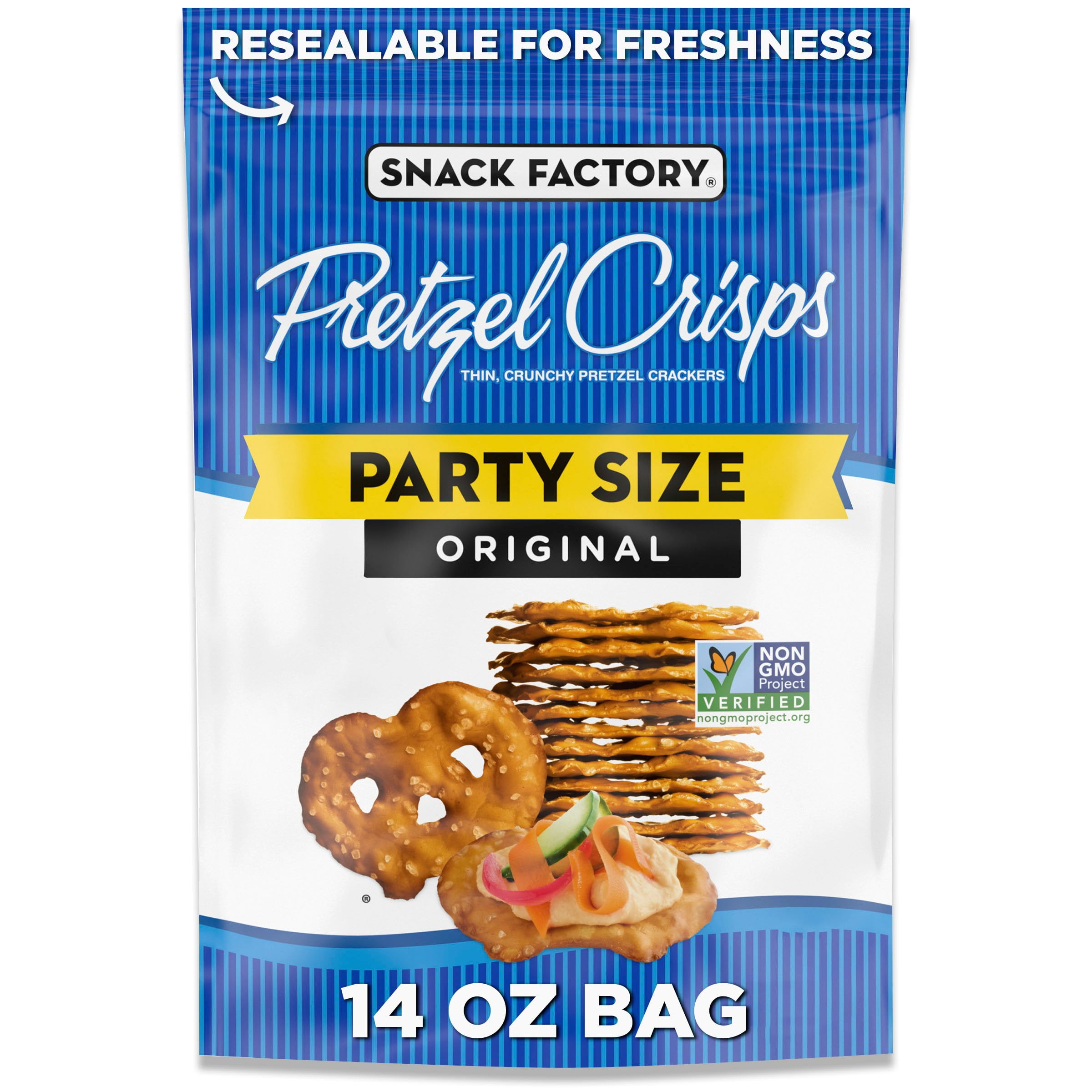 3 Pack of Snack Factory Original Pretzel Crisps - Party Size - 14 oz (Packaging Varies)