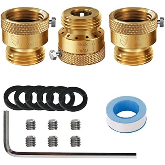 3 PackLead-Free Brass 3/4" Inch MHT Hose Bibb Connector Backflow Preventer Vacuum Breaker,Check Valve For Garden Spigot RV Hose Connection,Anti-Siphon Fitting with extra set screws$$Garden & Patio