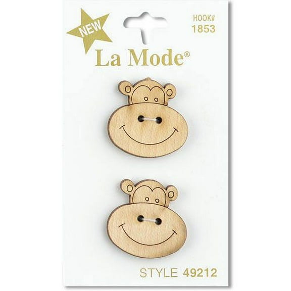 3 Packages - LaMode Monkeys Face 1" (25MM) Buttons - 3 Packages (49212) M211.57
