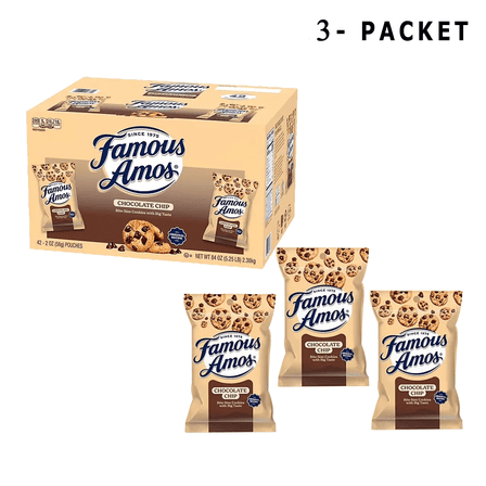 3 Packet of Famous Amos Classic Bite-Size Cookies | 2 oz. Chocolate Chip | GOLDENROW