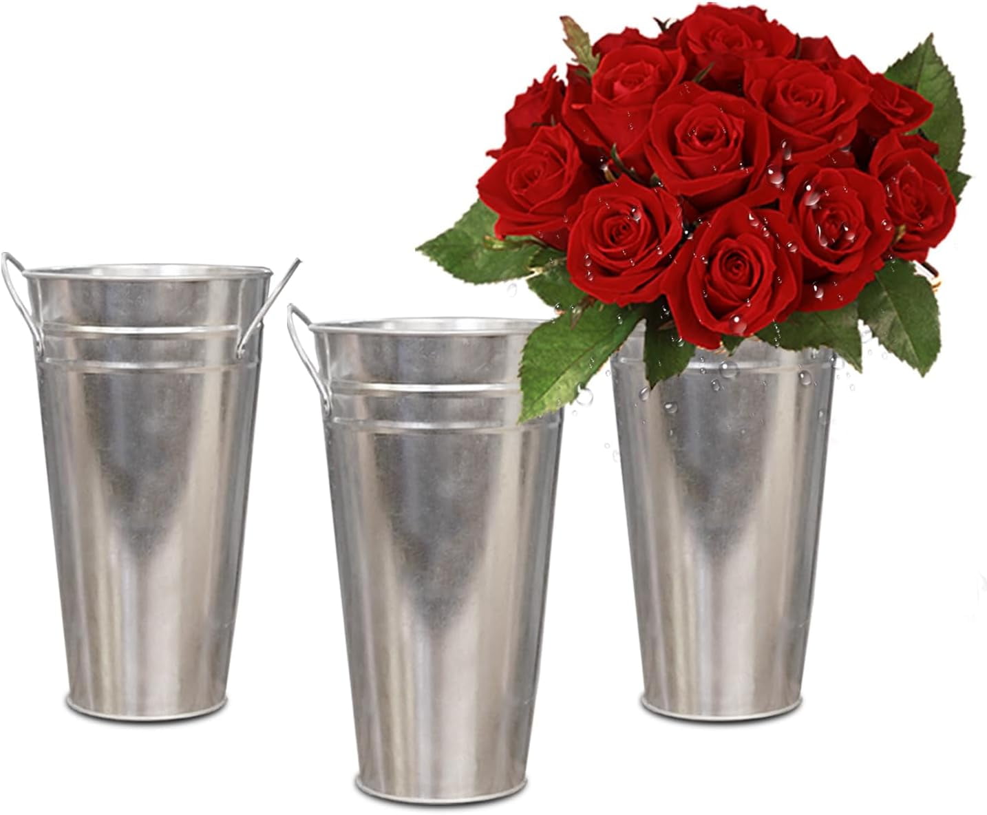Notakia Galvanized Metal Vases Set Of 8 - Farmhouse French Flower Buckets For Home & Wedding Decor