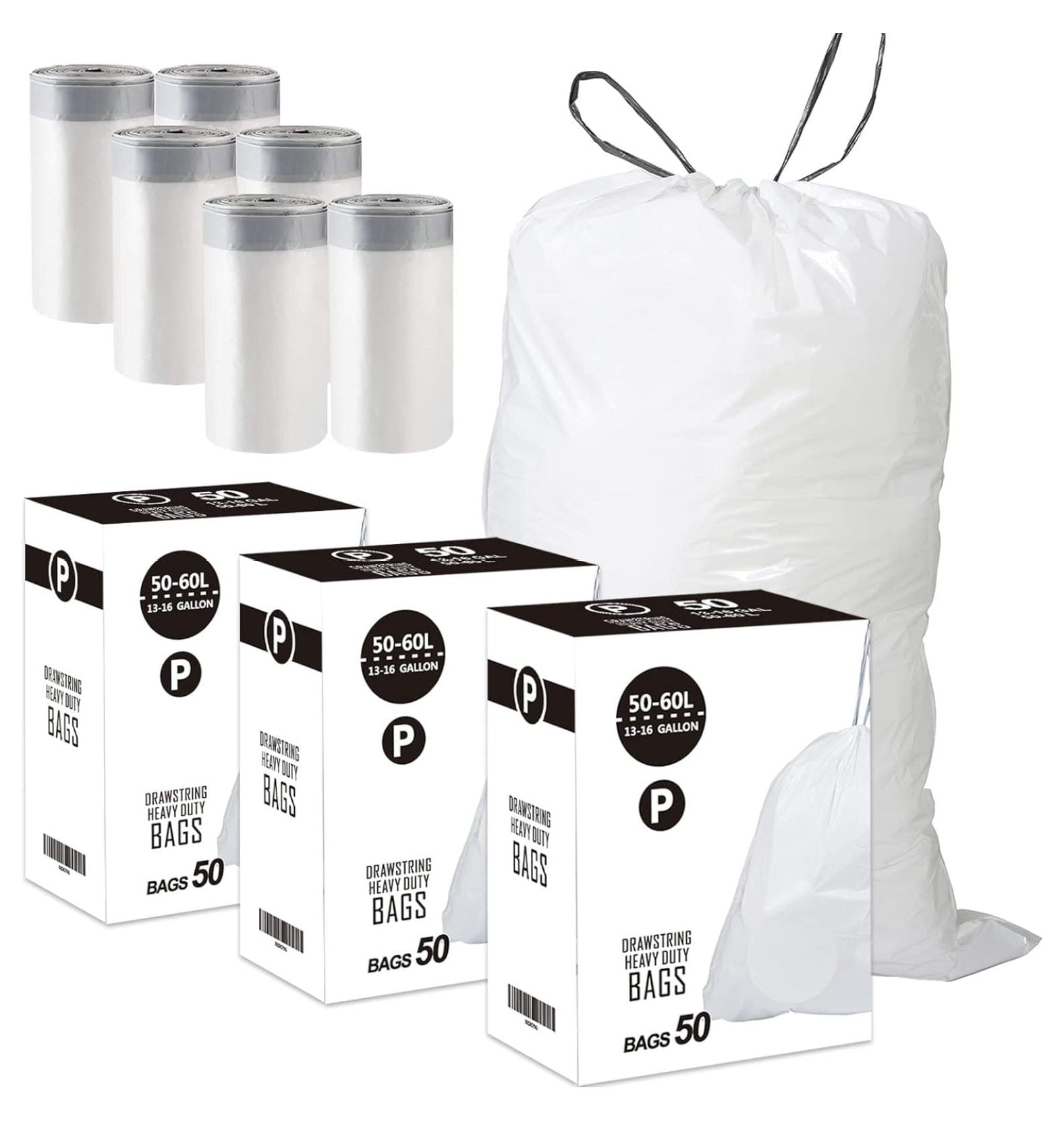 3 Packs(150 Count Total) Code P 13-16 Gallon Heavy Duty Drawstring ...