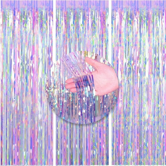 3 Packs 3.3ft x 6.6ft Shiny Colorful Metallic Tinsel Foil Fringe Curtains Photo Booth Props for Birthday Engagement Bridal Shower Shower Bachelorette Holiday Celebration Party Decorations