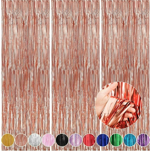 3 Packs 3.3ft x 9.9ft Metallic Tinsel Foil Fringe Backdrop Curtain for Wedding Christmas Halloween New Year