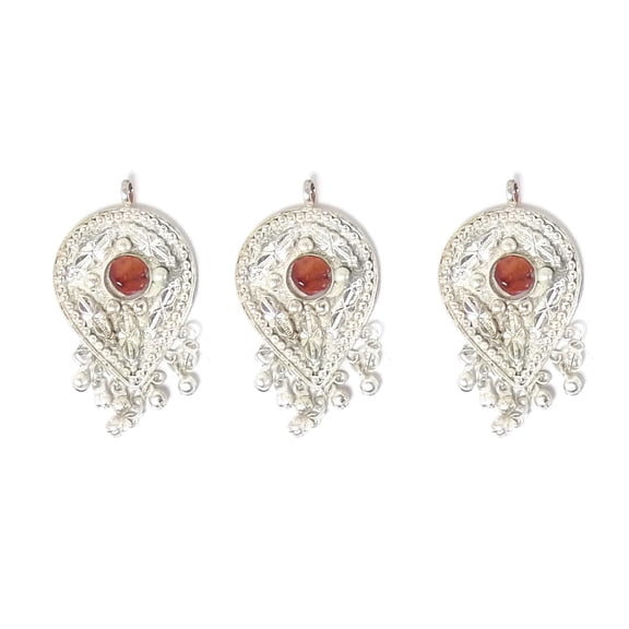 3 Packs of 3 Pcs Metal Embelished HANDMADE Beads Pendant Medallion Drop shape Hand Crafted and Semi Precious Stone Design Jewelry Craft Necklace Choker Bracelet African Ethenic- Silver- #BD4460