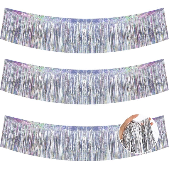 3 Packs 30 Feet Metallic Foil Fringe Garland Tinsel Streamers, Silver Wall Hanging Tinsel Fringe Banners for Wedding, Birthday, Party, Halloween, Christmas, New Year Decorations