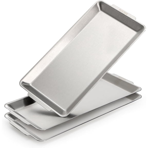 3 Packs 304 Stainless Steel Serving Platters, Rectangle Metal Dinner Plates with Handles, Decorative Organizer Trays for BBQ, Dining, Party, Buffet, Appetizer Serving(12.6" x 6.3")