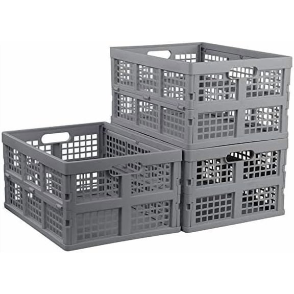 3 Packs 34 L Platsic Folding Crate, Collapsible Milk Storage Crates, Grey$$Office