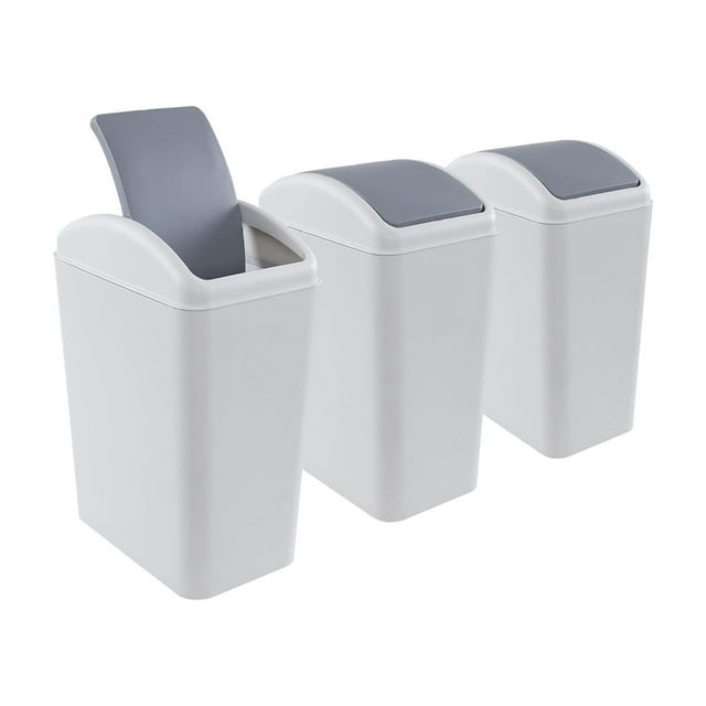 3 Packs 4.5 Gallon Plastic Trash Can with Swing Top Lid, Waste Bin for