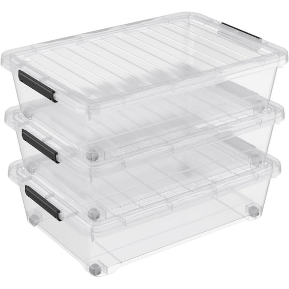 3 Packs 40 L Plastic Underbed Storage Containers with Lids, Clear Latching Bin Box with wheels