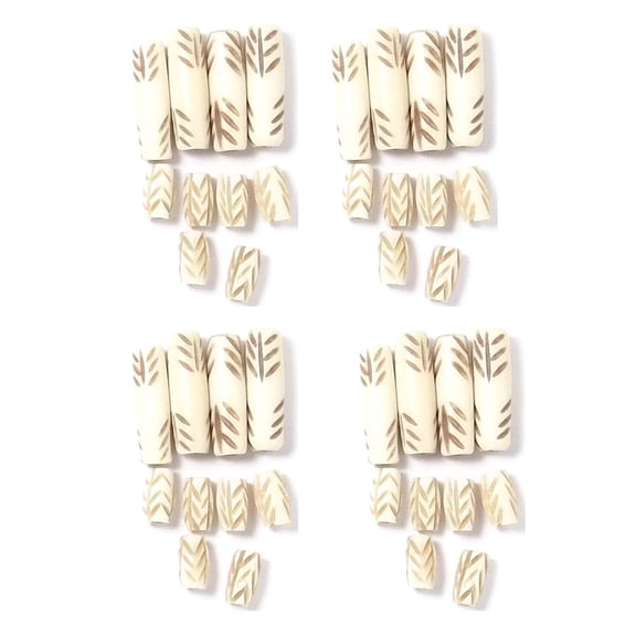 3 Packs of 40 Pcs Natural HANDMADE Bone Beads Barrel Shape, 2 sizes w/Leaf Design Jewelry Craft Necklace Choker Bracelet Earrings African Ethenic- Natural Antique- #BD2579