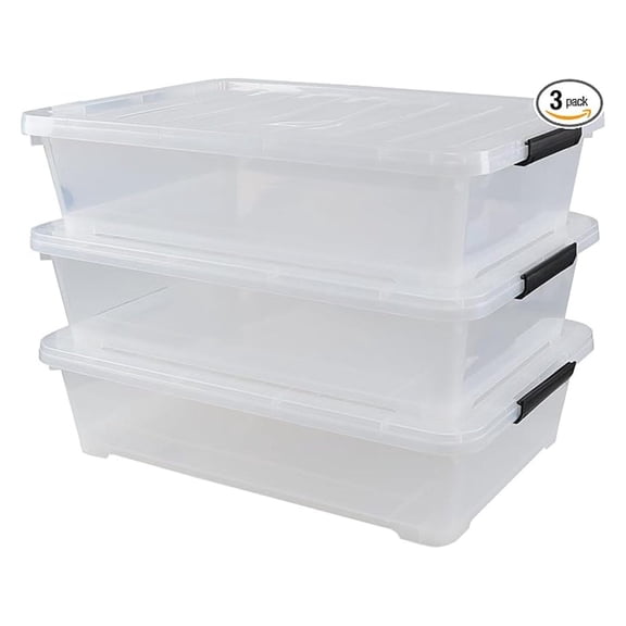 3 Packs 50 QT Plastic Under Bed Storage Bins with LatchLids, Underbed Storage Containers with Wheels for Closet Organizers