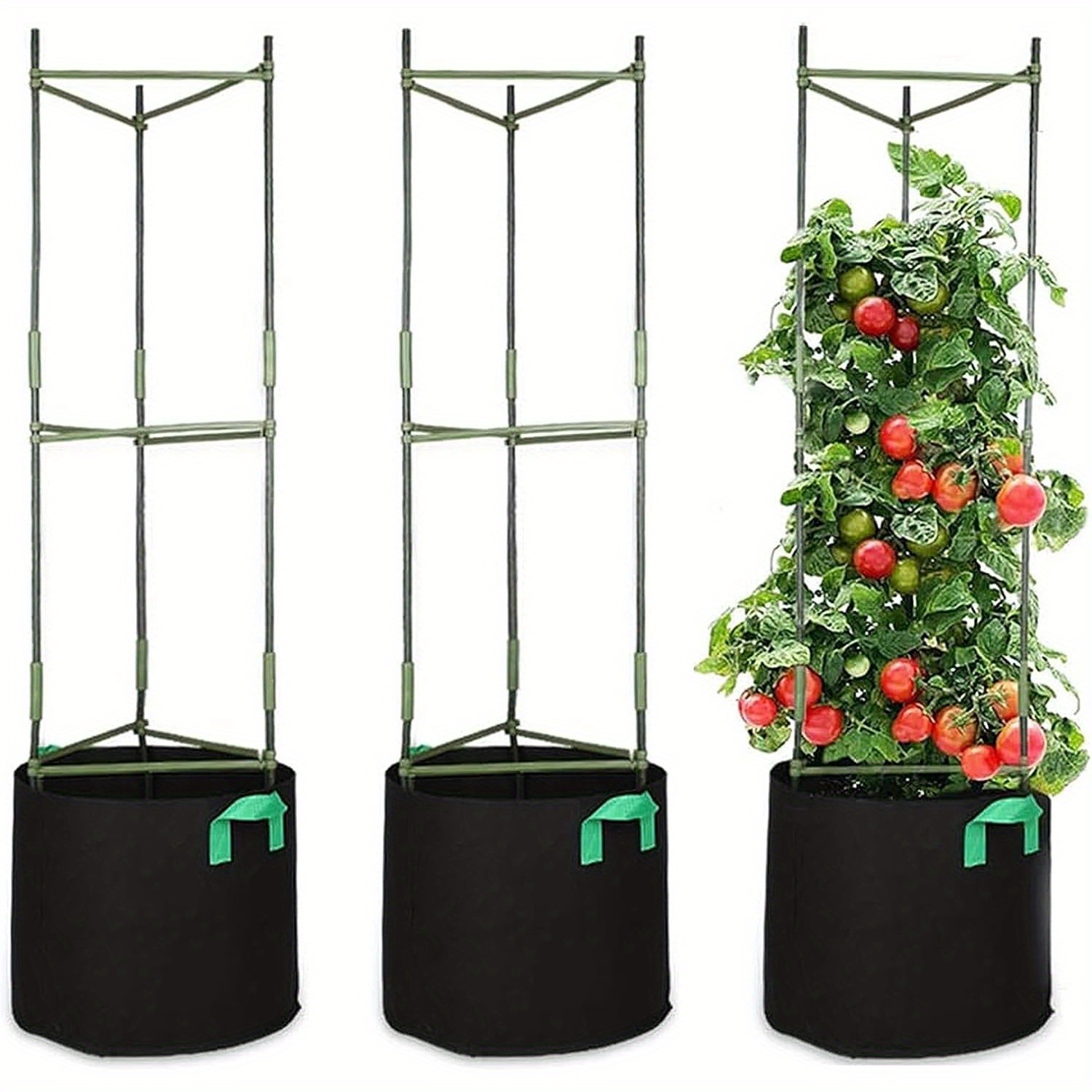 3 Packs 51 Inches Tomato Cages with 10 Gallon Grow Bags, Tomato Trellis
