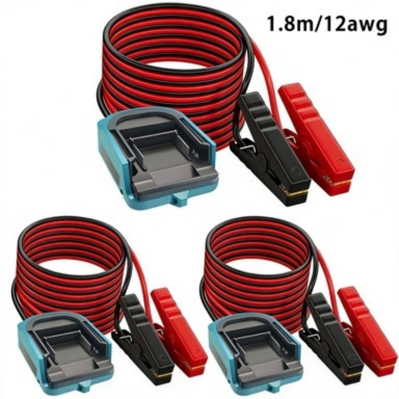 3 Packs 6ft 12AWG Jumper Starter Cable Clamps for 18V Lithium Battery, Durable Booster Wire for Car, Truck, Motorcycle and Emergency Power Supply