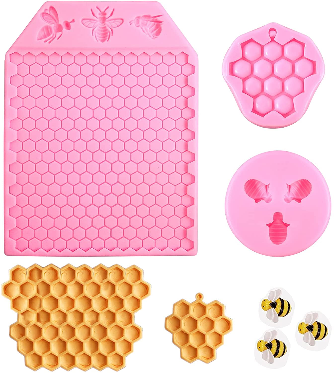 3 Packs 7 Cavity Bumble Bee Silicone Mold Honeycomb Bees Silicone ...