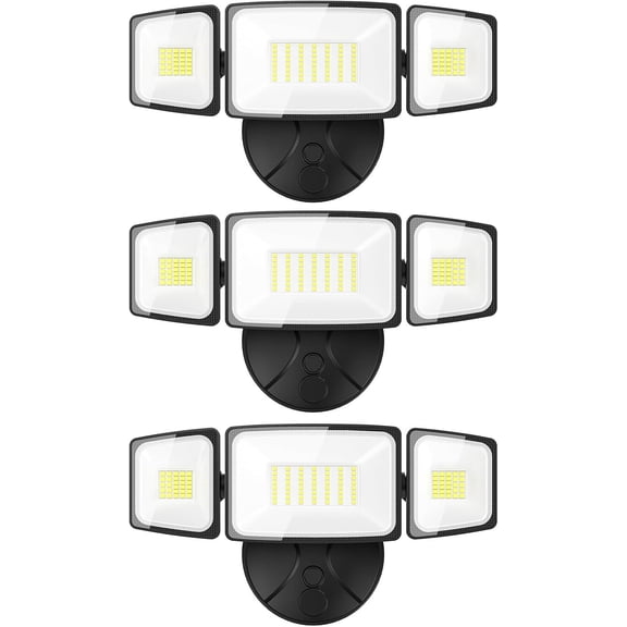 3 Packs 75W Flood Lights Outdoor, 7000LM Brightness Security Lights,Switch Controlled, IP65 Waterproof, 6500K Exterior LED Flood Light with 3 Adjustable Heads for Yard Home