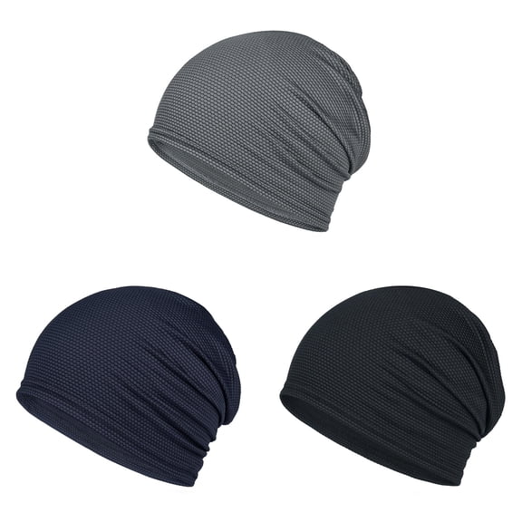 3 Packs 9.84''/25 CM Cooling Skull Cap, Elastic Black Beanie for Men, 3D Mesh Helmet Liner Wicking Lightweight Breathable Hard Hat Head Women Running Cycling Sports 3 Colors