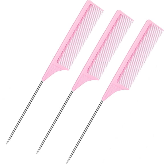 3 Packs 9 Inch Rat Tail Comb Carbon Fiber Heat Resistant Teasing Comb with Metal Pick Styling Parting Lightweight Sectioning Fine Tooth Combs for Women Girls