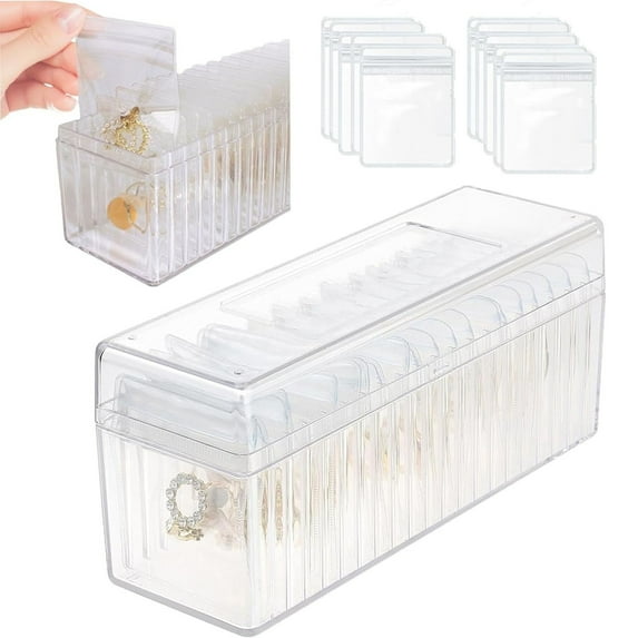 3 Packs Acrylic Jewelry Box Organizer with 20 PVC Bags Clear Travel Jewelry Storage Case for Rings Earrings Necklaces Women Jewelry Display Holder Organizer