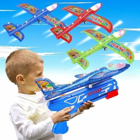 3 Packs Airplane Launcher Toys,13.6" LED Foam Glider Catapult Planes with 2 Flight Modes for Boys and Girls,Toy Gift for 4 5 6 7 8 9 10 11 12 Year-Old Kids