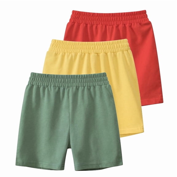 3 Packs Baby Boys Elastic Waist Shorts Solid Kids Cotton Shorts Multicolor 2-8 Years Toddler Short Pants