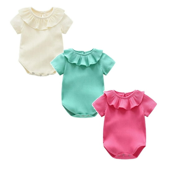 3 Packs Baby Clothes for Girls Baby Bodysuit Comfort Ruffle Collar Backed Onesie Pajamas Gender Neutral Baby Clothes