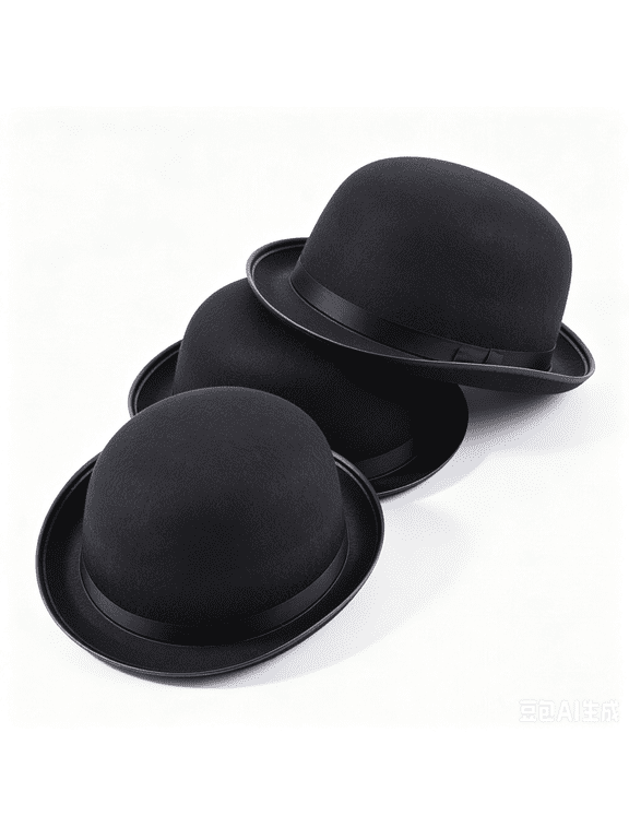 3 Packs Black Bowler Hats Felt Derby Costume Hat 1920s Bowler Hat Bulk for Child Halloween Dress Up Costume Accessories