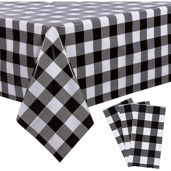 3 Packs Black Gingham Tablecloths 54 x 108 inch Black and White Checkered Tablecloth Disposable Plastic Plaid Picnic Tablecover Waterproof Fall Checkered Table Cloth for Camping Halloween Party