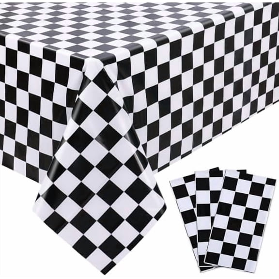 3 Packs Black and White Checkered Tablecloths 54 x 108 Inches Disposable Plastic Checkered Flag Racing Table Cover Waterproof Rectangle Race Car Table Cloth for Picnic Party Retro Celebration