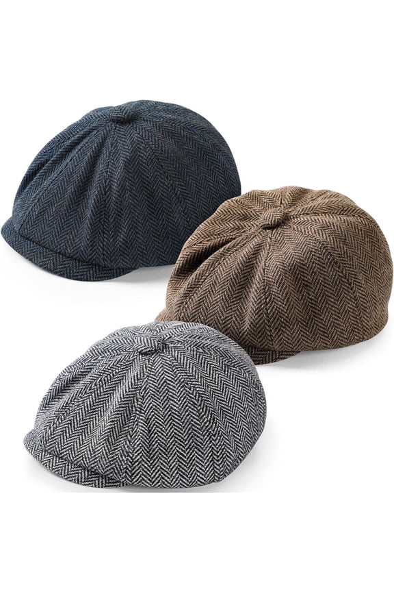 3 Packs  Boys Newsboy Cap   Flat Tweed Beret Hat Baker Pageboy Cabbie Caps Newsies Driver Hats for 1-4  Old , Navy Blue, Black, Khak