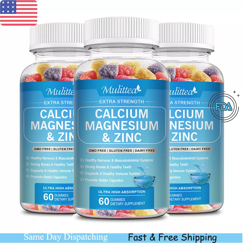 3 Packs Calcium Magnesium & Zinc Gummies Support Bone Muscle Immune