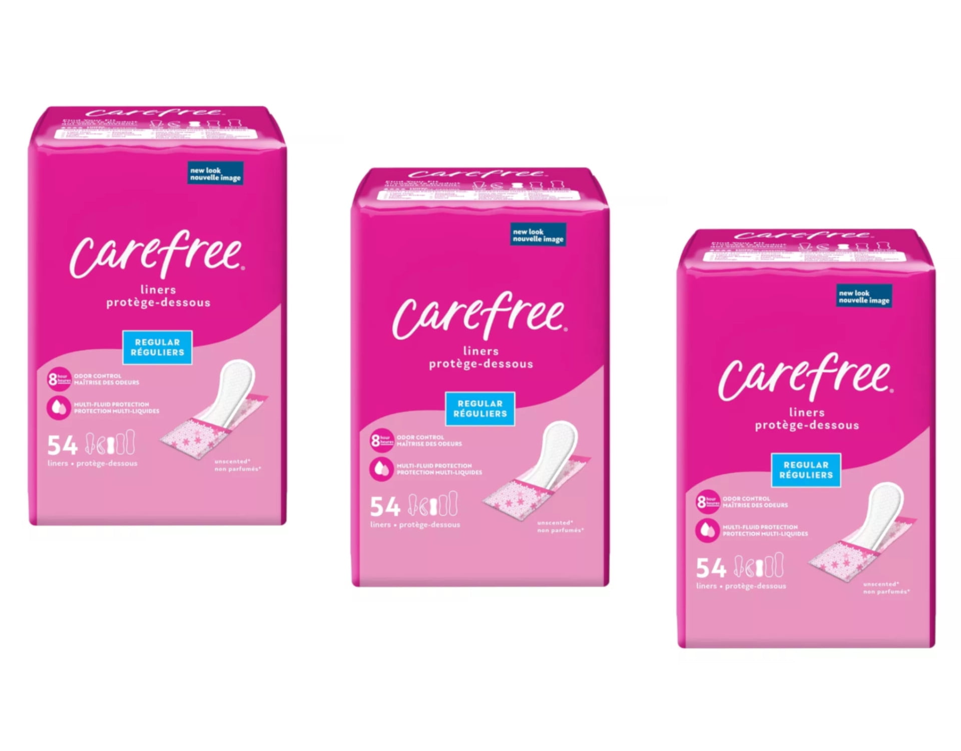 3 Packs Carefree Panty Liners Regular Liners Wrapped, 54 Count