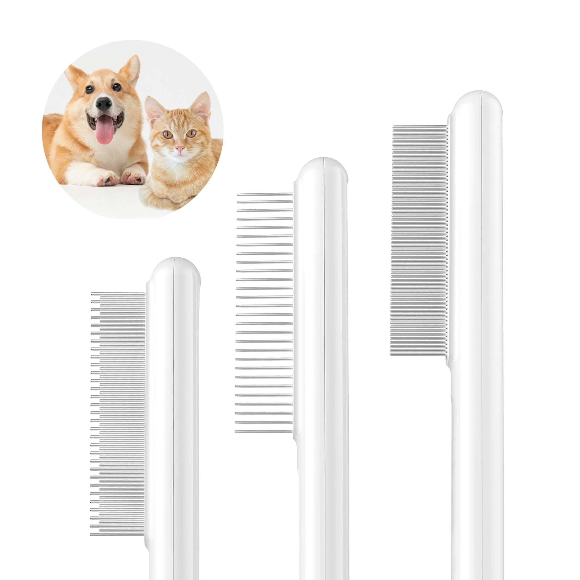 3 Packs Cat Combs,WUSOLIBON Rounded Stainless Steel Teeth, Smooth Tips