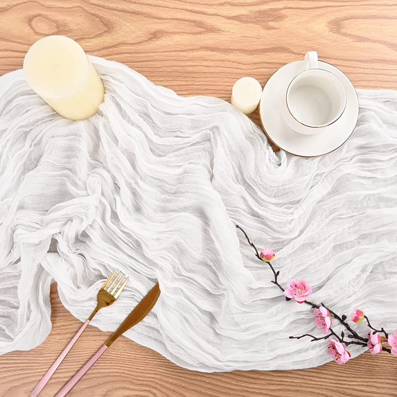 3 Packs Cheesecloth Table Runners Boho Gauze Table Runner 35 x 120 inches White Cheesecloth Table Runner Bulk,Boho Cheese Cloth Runner for Wedding,Party,Reception,Bridal Shower Table Decoration