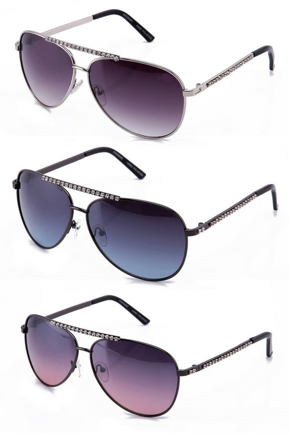 3 Packs Classic Metal Aviator Frame Fashion Sunglasses with Rhinestone for Women