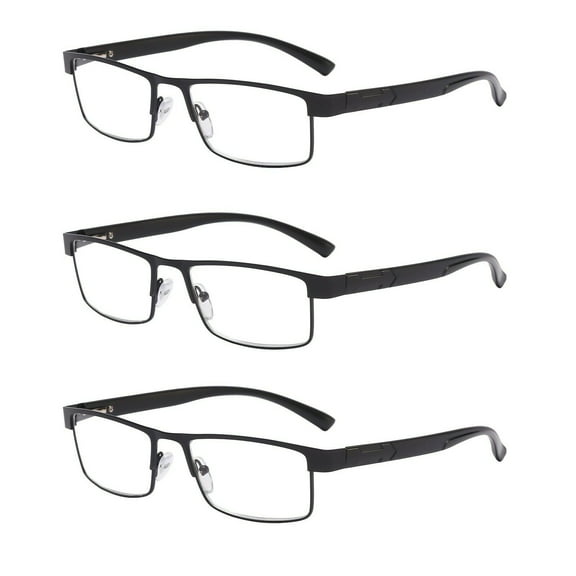 3 Packs Classic Style Rectangular Metal Frame Reading Glasses Spring Hinge Readers for Men Women +1.00